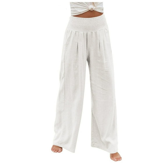 ADSSDQ Women's Wide Leg Palazzo Lounge Pants with Pockets Light Weight Loose Comfy Casual Pajama Pants 2024 White 2XL