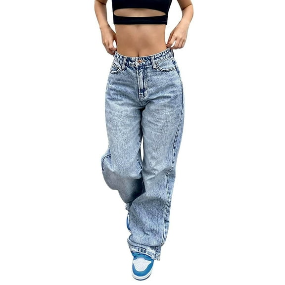 ADSSDQ Womens Baggy Jeans Wide Leg Low Waist Jeans Straight-Leg Boyfriends Jeans Denim Pants Y2K 90S Streetwear with Pockets Light Blue L