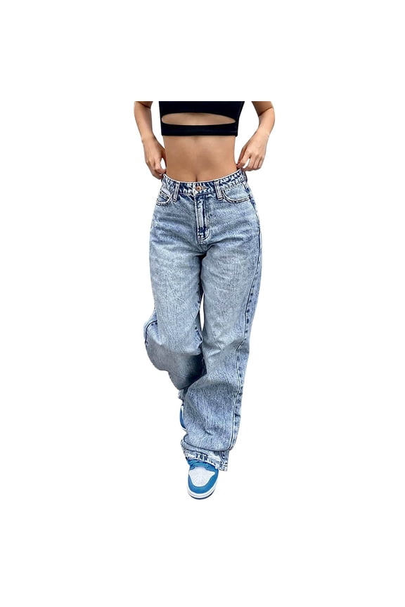 Womens Baggy Jeans Wide Leg Low Waist Jeans Straight-Leg Boyfriends Jeans Denim Pants Y2K 90S Streetwear with Pockets Light Blue M