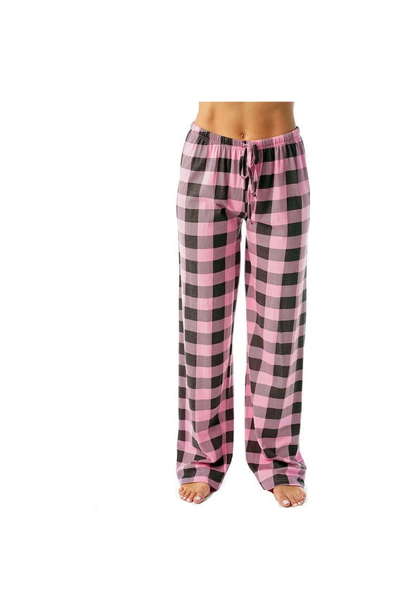 Womens Buffalo Plaid Pajama Pants Stretchy Pajamas Pants Flannel Sleepwear Stretch Lounge Cotton Leggings for Women Pink M