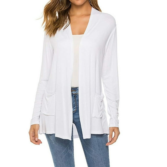 ADSSDQ Womens Casual Lightweight Long Sleeve Cardigan Soft Loose Open Front Fall Cardigans with Pockets Fashion 2025 White S