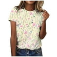 thumbnail image 1 of ADSSDQ Womens Going Out Tops Summer Short Sleeve Round Neck Maternity Shirts Boho Floral Cotton Tshirts Athletic Tunic For Women 2024 Spring Trending Clothes Beige L, 1 of 5
