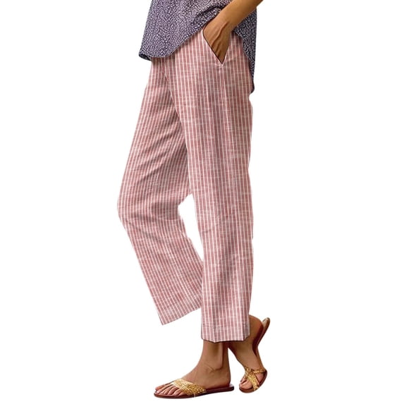 ADSSDQ Womens Linen Wide Leg Striped Pants Casual Barrel Loose Drawstring Low Waist Palazzo Harem Pants with Pockets 2026 Sweatpants Watermelon Red M