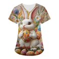 thumbnail image 1 of ADSSDQ Easter Scrub Tops Women Stretchy Vneck Short Sleeve Cute Rabbit Print Nurse Working Uniforms with 2 Pockets Army Green 2XL, 1 of 6