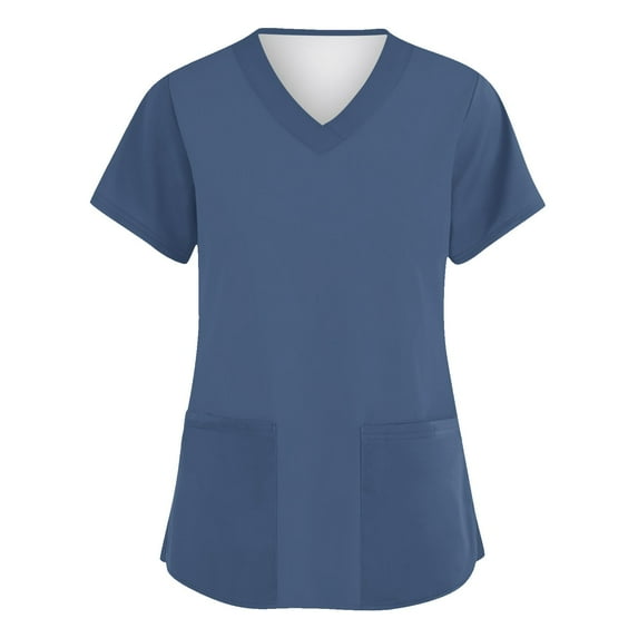 ADSSDQ Womens Plus Size Scrub Tops Scrub Tops Women Print Nurse Uniforms for Women Short Sleeve V-Neck Shirts Tops with Pockets Blue 4XL