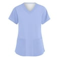 thumbnail image 1 of ADSSDQ Womens Plus Size Scrub Tops Scrub Tops Women Print Nurse Uniforms for Women Short Sleeve V-Neck Shirts Tops with Pockets Light Blue XL, 1 of 3