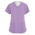 thumbnail image 1 of ADSSDQ Womens Plus Size Scrub Tops Scrub Tops Women Print Nurse Uniforms for Women Short Sleeve V-Neck Shirts Tops with Pockets Purple 4XL, 1 of 3