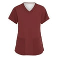 thumbnail image 1 of ADSSDQ Scrub Tops for Women Women's Scrub Tops Solid Basic V Neck T Shirts Stretchy Nursing Uniform Tops with Pockets Red S, 1 of 3