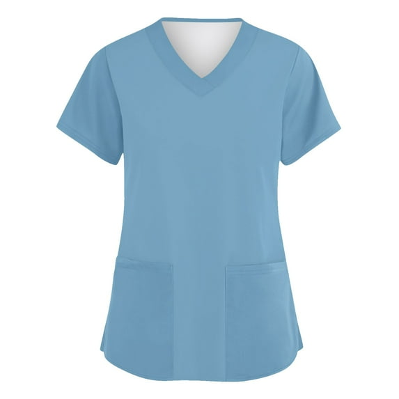 ADSSDQ Womens Plus Size Scrub Tops Scrub Tops Women Print Nurse Uniforms for Women Short Sleeve V-Neck Shirts Tops with Pockets Sky Blue M