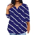 thumbnail image 1 of ADSSDQ Womens Plus Summer Tops Vintage 3/4 Sleeve Pattern Vneck Tshirts Shirts Elbow Length Fall Tunic Tops For Women 2024 With Pocket Teen Girl Clothes Dark Blue 5XL, 1 of 5