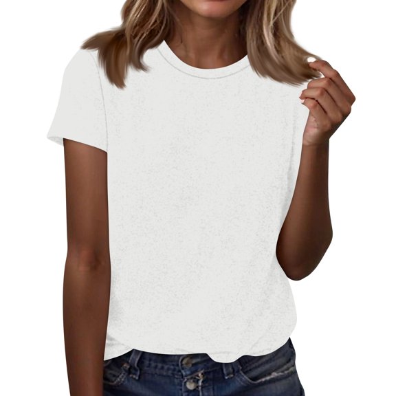 ADSSDQ Womens Short Sleeve Tops Summer T Shirts Round Neck Causal Fashion Basic Tee Loose Fit Blouses Beige S