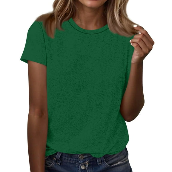 ADSSDQ Womens Short Sleeve Tops Summer T Shirts Round Neck Causal Fashion Basic Tee Loose Fit Blouses Dark Green XL