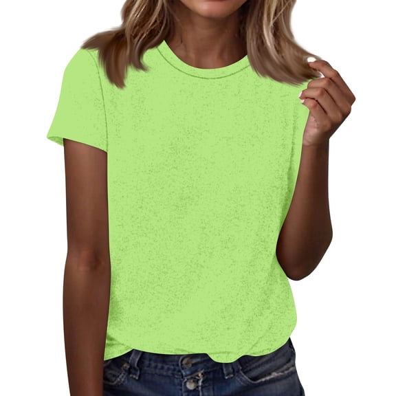 ADSSDQ Womens Short Sleeve Tops Summer T Shirts Round Neck Causal Fashion Basic Tee Loose Fit Blouses Green L