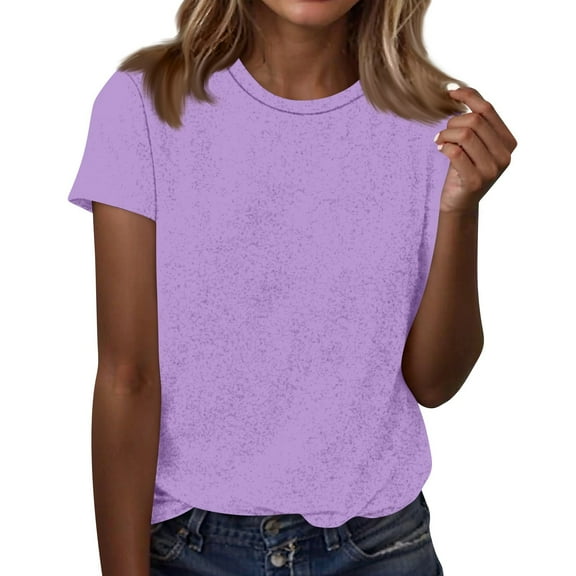 ADSSDQ Womens Short Sleeve Tops Summer T Shirts Round Neck Causal Fashion Basic Tee Loose Fit Blouses Purple XL