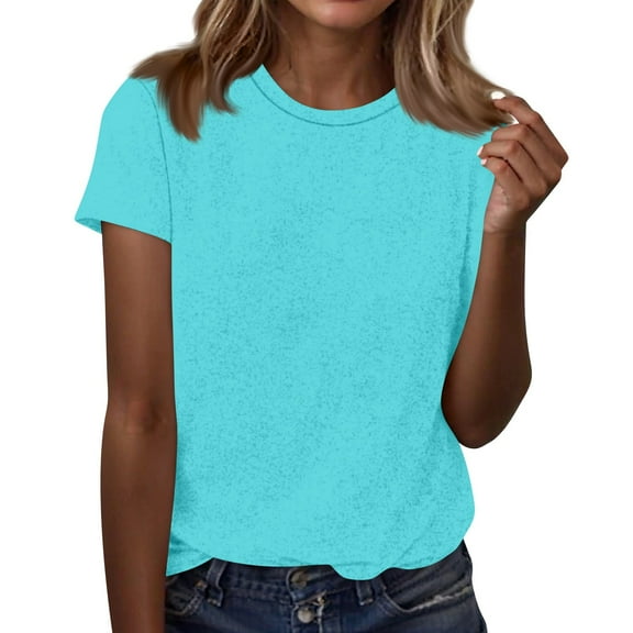 ADSSDQ Womens Short Sleeve Tops Summer T Shirts Round Neck Causal Fashion Basic Tee Loose Fit Blouses Turquoise XL