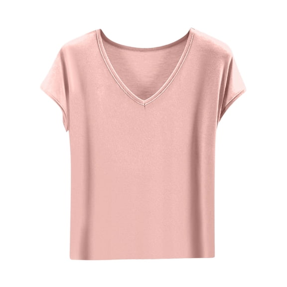 ADSSDQ Womens Sleep Shirt - Lightweight, Breathable Pajama Top - Cotton Cap Short Sleeve V-Neck Sleepwear and Loungewear Pink L
