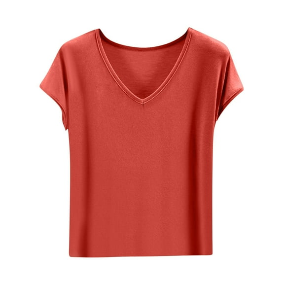 ADSSDQ Womens Sleep Shirt - Lightweight, Breathable Pajama Top - Cotton Cap Short Sleeve V-Neck Sleepwear and Loungewear Vermilion L