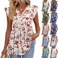 thumbnail image 1 of ADSSDQ Womens Summer Print Tank Tops 2026 Babydoll Shirts Ruffle Sleeve Spring Dressy Casual Loose Blouses White 2XL, 1 of 7