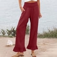 thumbnail image 1 of ADSSDQ Womens Wide Leg Pants Drawstring Elastic High Waisted Ruffle Hem Palazzo Casual Pants with Pockets 2026 Wine XL Sweatpants, 1 of 7