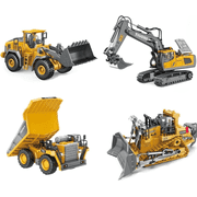 ADTHLIER Remote Control Excavator 11-Channel, Dump Truck, Bulldozer, Loader 9-Channel, 2.4GHz Remote Control Construction Vehicles, Metal Construction, with Cool Lights and Sound Effects, 4-Pack