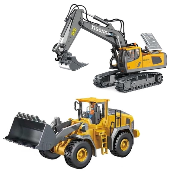 Remote Control Excavator & Loader Toy Set for Boys 6-11 Years Old, 11-Channel RC Excavator & 9-Channel Loader with Metal Shovel, 2.4Ghz RC Construction Vehicles, Ideal Gifts for Kids