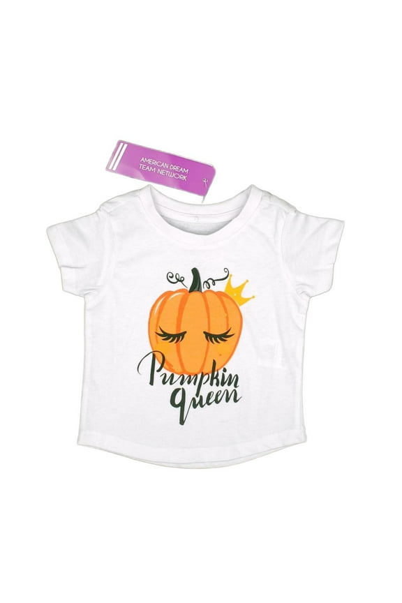 ADTN Girl's Short Sleeve Halloween T-Shirt White "Pumpkin Queen" 14/Large