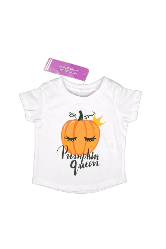 ADTN Girl's Short Sleeve Halloween T-Shirt White "Pumpkin Queen" 6