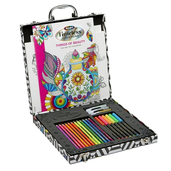 RoseArt Timeless Creations 3D Pop Posters Art Case, Includes Coloring Book, 3D Pop Ups, Colored Pencils, Markers, Glitter Glue and Easel