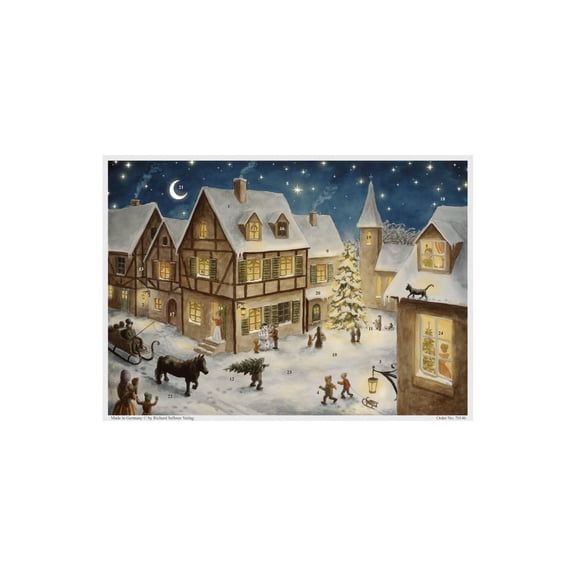 ADV70146 - Sellmer Advent Calendar - Snowy Village Scene - 10.5"H x 14.5"W x .1"D
