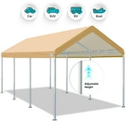 ADVANCE OUTDOOR 10' x 20' Heavy Duty Carport Car Canopy Garage Boat Shelter Party Tent Storage Shed, Adjustable Height from 9.0ft to 10.5ft, Beige