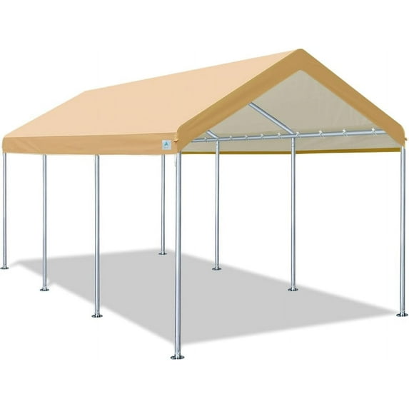ADVANCE OUTDOOR 10' x 20' Heavy Duty Carport Car Canopy Garage Boat Shelter Party Tent Storage Shed, Adjustable Height from 9.5ft to 11ft, Light Brown