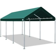 ADVANCE OUTDOOR 10 x 20 Heavy Duty Steel Carport Car Canopy Garage Boat Shelter Party Tent, Adjustable Height from 9.6 ft to 11.2 ft, Green