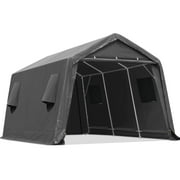 ADVANCE OUTDOOR 10X15 ft Carport Steel Metal Peak Roof Anti-Snow Portable Garage Shelter Storage Shed for Motorcycle Boat or Garden Tools with 2 Roll up Doors & Vents, Gray