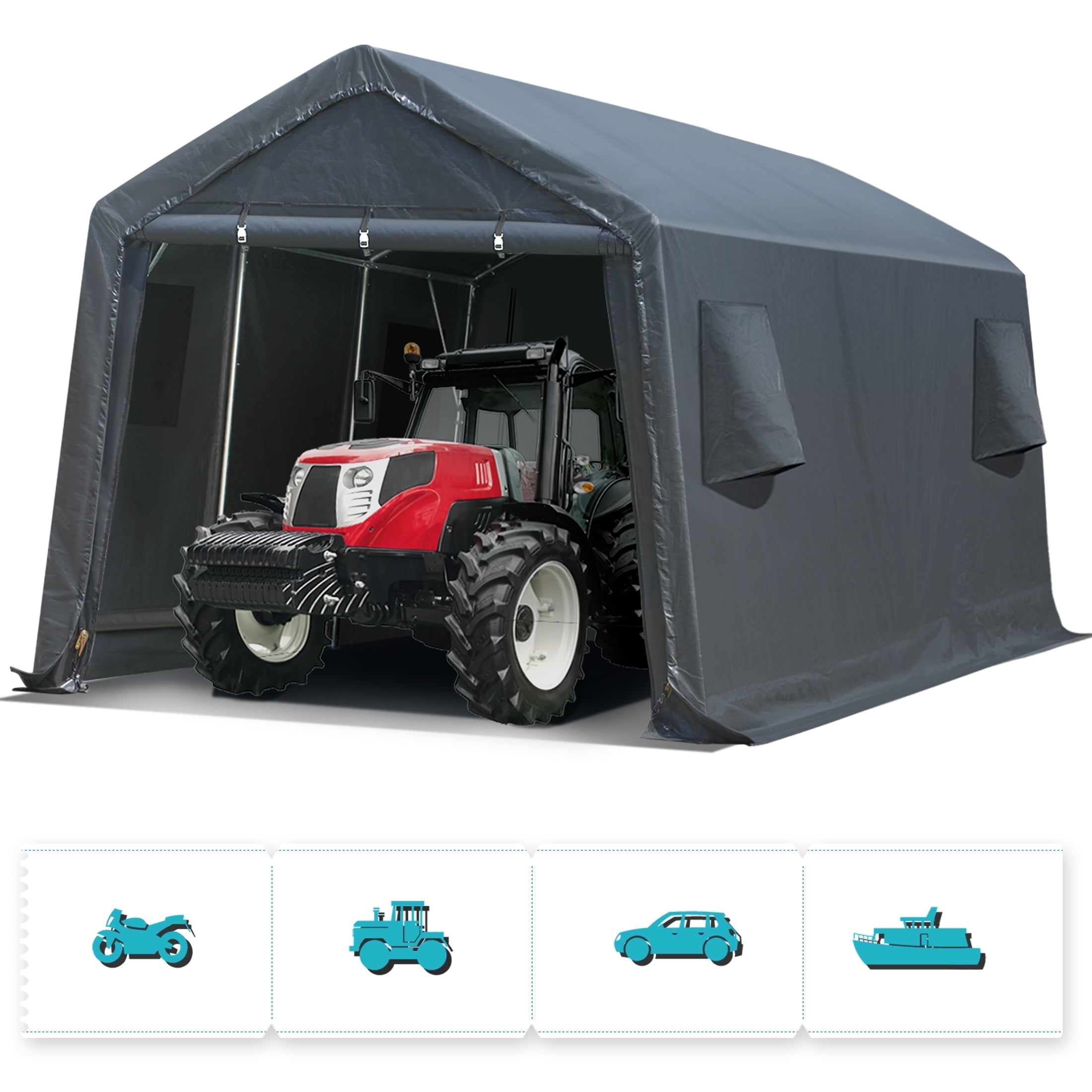 Gray 10x15 FT Portable Steel Carport Shelter with Vents