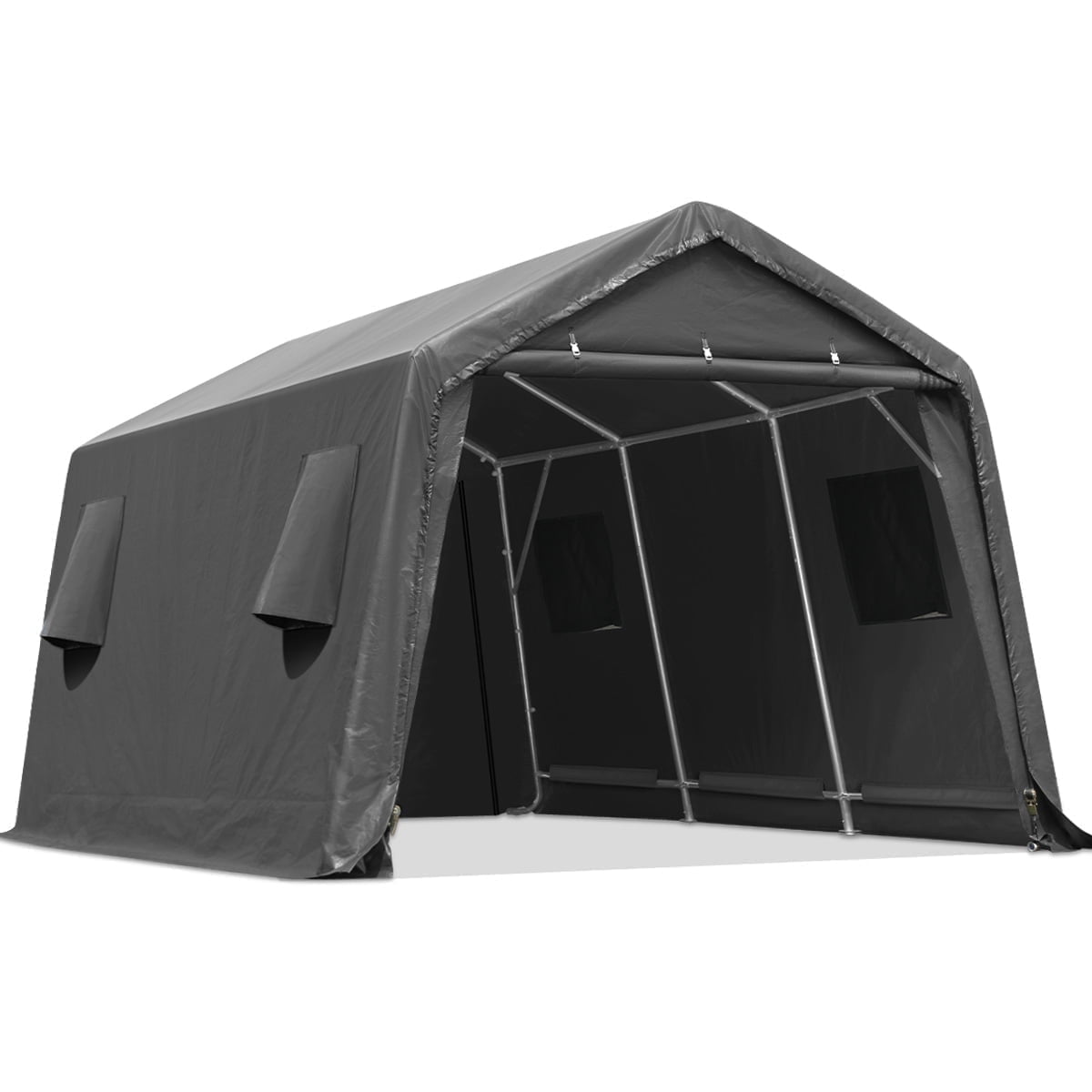 Gray 10x15 ft Portable Metal Frame Storage Shelter
