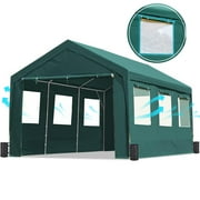 ADVANCE OUTDOOR 10x20 ft Heavy Duty Carport with Roll-up Ventilated Windows & Removable Sidewalls Car Canopy Garage, Adjustable Peak Height from 9.5ft to 11ft, Green