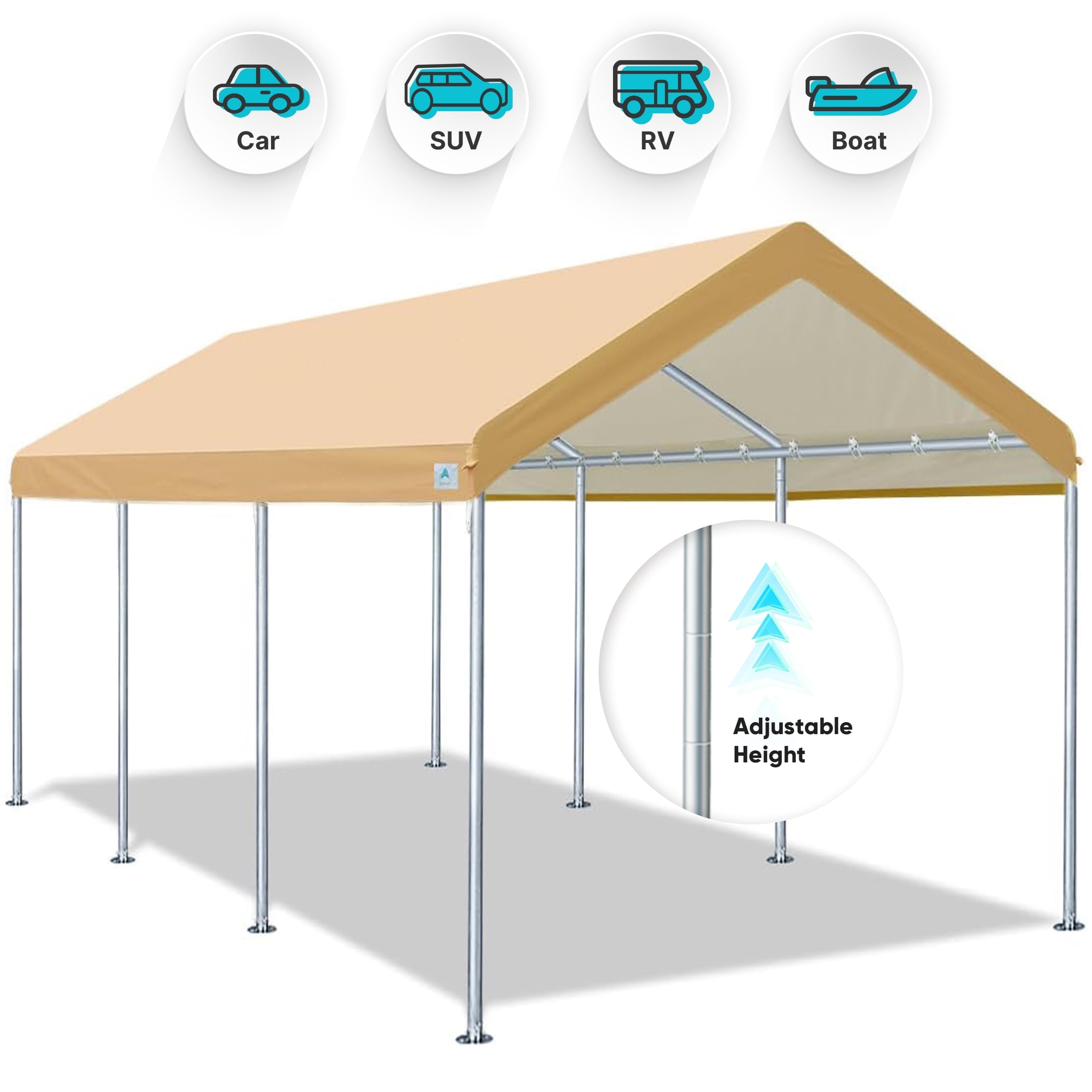 Beige 10' x 20' Portable Metal Carport Canopy Shelter