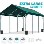 ADVANCE OUTDOOR 12x20 ft Carport with Adjustable Height from 9.5 ft to 11 ft, Heavy Duty Car Canopy, 8 Legs with 8 Reinforced Poles and 4 Sandbags, Green