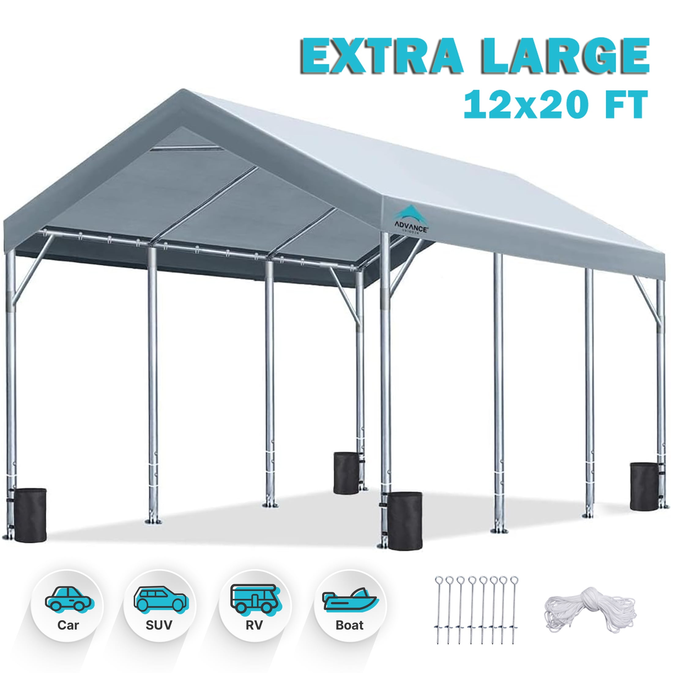ADVANCE OUTDOOR 12x20 ft Heavy Duty Carport Canopy