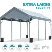 ADVANCE OUTDOOR 12x20 ft Carport Heavy Duty Car Canopy Event Canopy, 8 Legs with 8 Reinforced Poles and 4 Sandbags, Silver Gray
