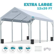 ADVANCE OUTDOOR 12x20 ft Carport with Adjustable Height from 9.5 ft to 11 ft, Heavy Duty Car Canopy 8 Legs White