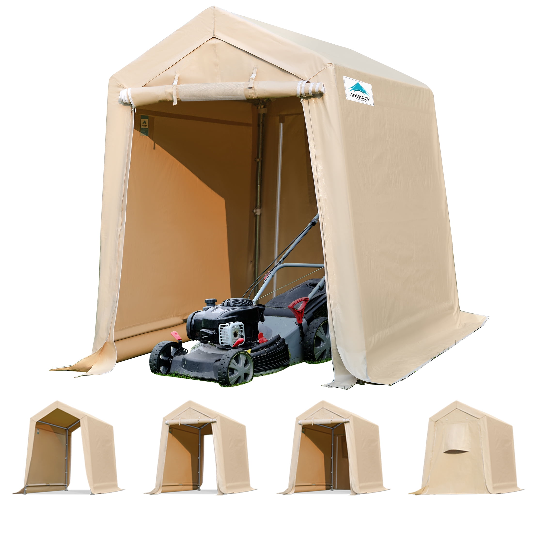 Beige 6' x 8' Portable Storage Shelter with Steel Frame
