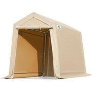 ADVANCE OUTDOOR 6x8 ft Outdoor Portable Storage Shelter Shed with 2 Roll up Zipper Doors & Vents Carport, Beige