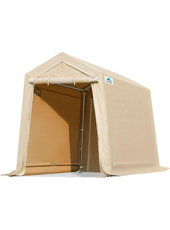 ADVANCE OUTDOOR 6x8 ft Outdoor Portable Storage Shelter Shed with 2 Roll up Zipper Doors & Vents Carport, Beige