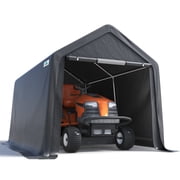 ADVANCE OUTDOOR 7x12 ft Outdoor Storage Shelter Shed with 2 Detachable Roll-up Doors & 2 Vents, Anti-Snow Portable Peak Roof Carport Garage Kit Canopy Tent Gray