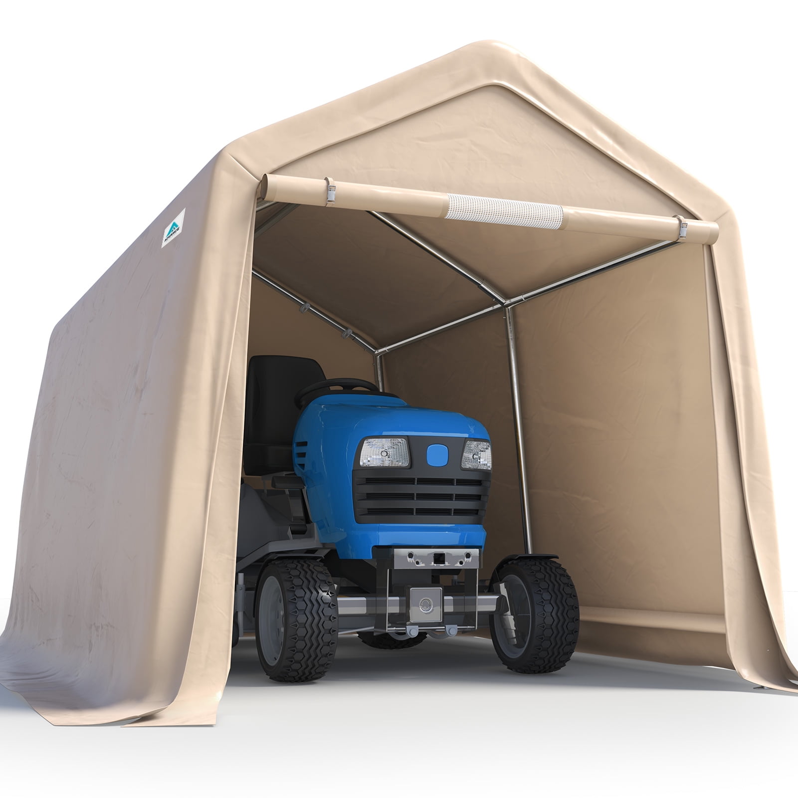 ADVANCE OUTDOOR 8x14 ft Carport Steel Metal Peak Roof Anti-Snow Portable Garage Shelter Storage Shed Carport, Beige