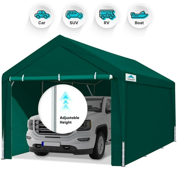 ADVANCE OUTDOOR Heavy Duty 10x20 ft Carports with Removable Sidewalls & Doors, Adjustable Height from 9.5 ft to 11 ft, Green