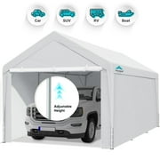 ADVANCE OUTDOOR Heavy Duty 10x20 ft Carports with Removable Sidewalls & Doors, Adjustable Height from 9.5 ft to 11 ft, White