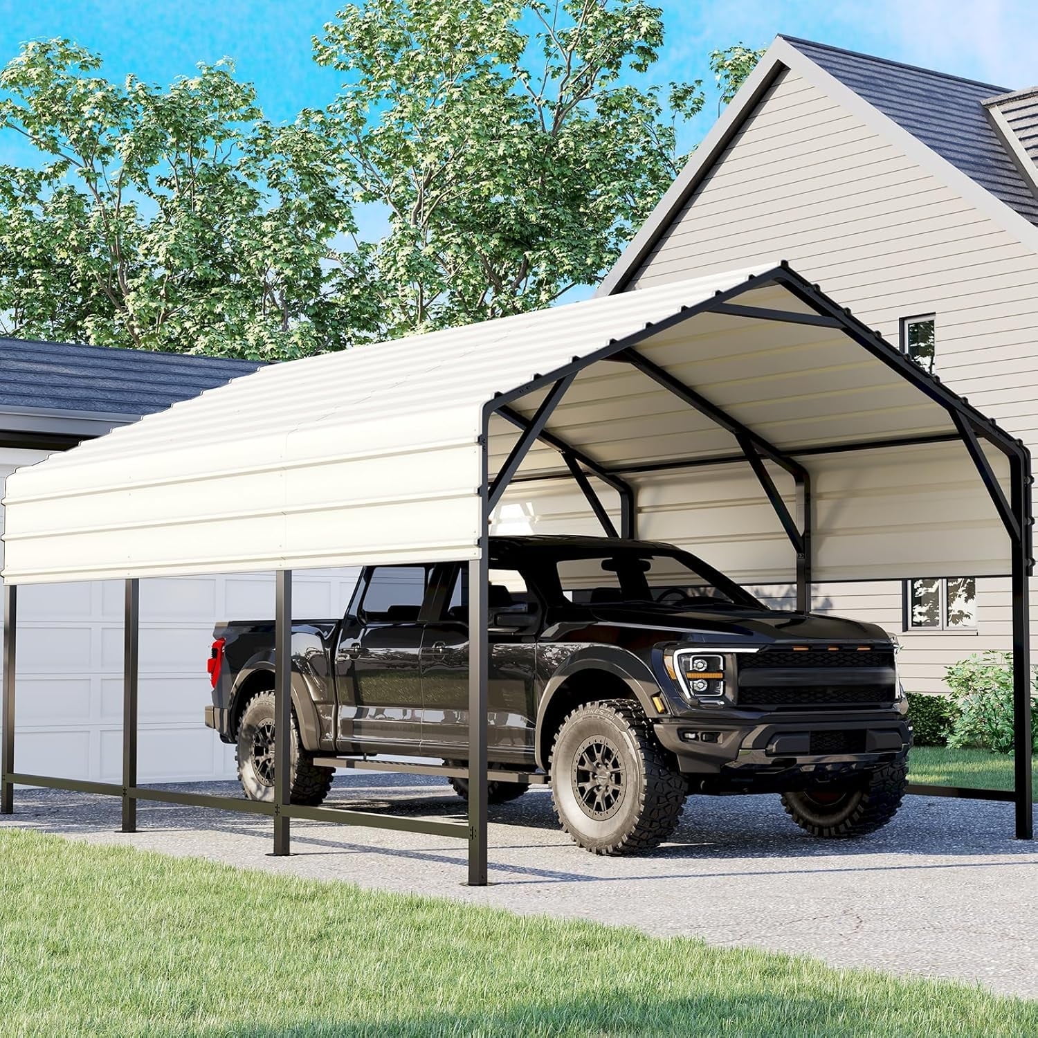 ADVANCE OUTDOOR Metal Roof Carport Kits 10x15 Heavy Duty Steel Car Canopy Hard Top Garage Walmart