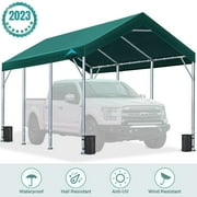 ADVANCE OUTDOOR Upgraded 10'x20' Steel Carport with Adjustable Height from 9.5 to 11 ft, Heavy Duty Car Canopy Garage, Green